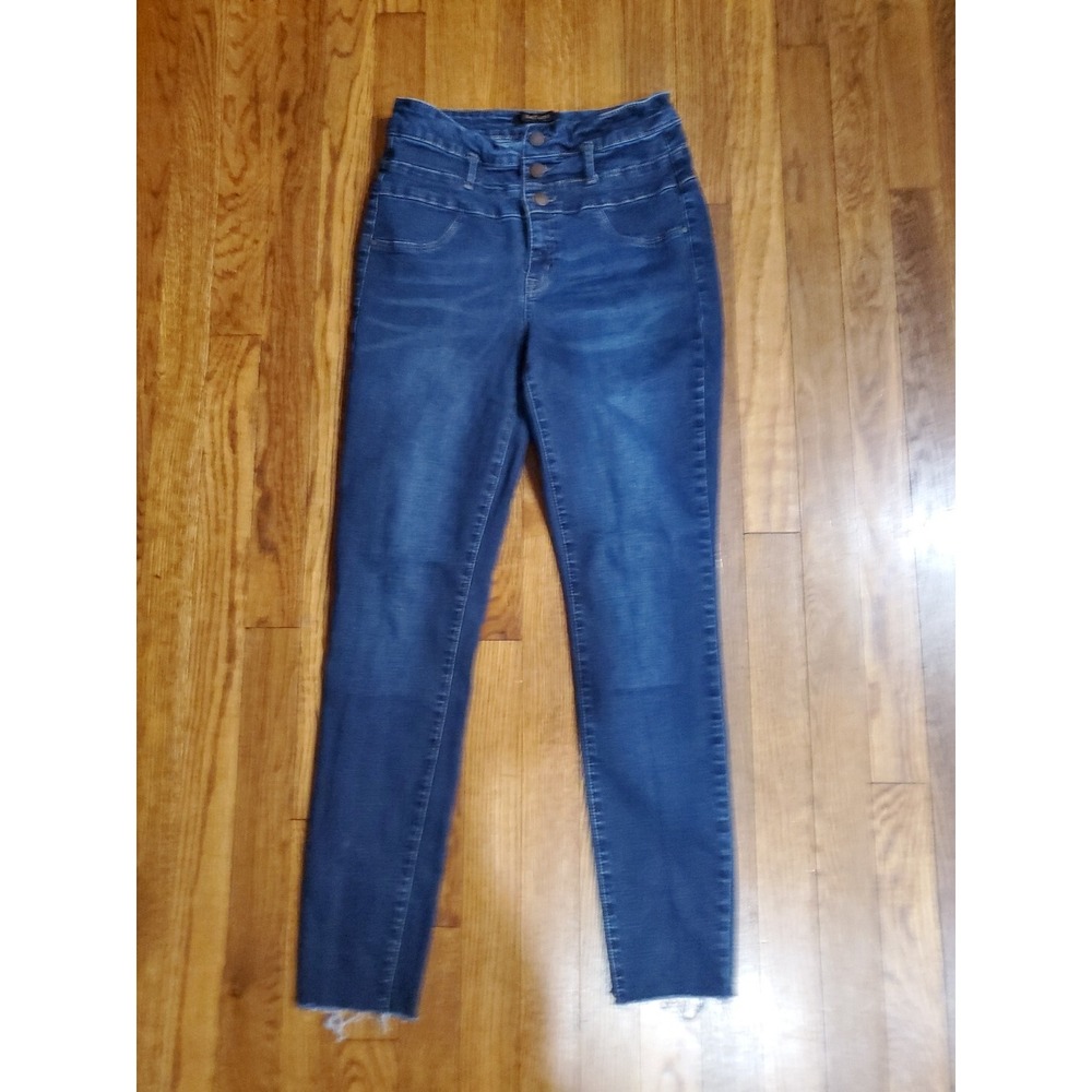 Refuge Womens High‎ Rise Skinny Jegging Crop Jeans Dk Wash Fray Hem Sz 6